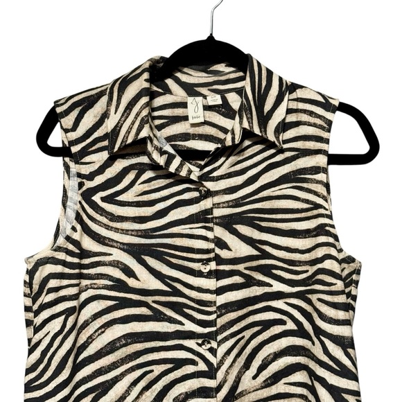Joie Linen Blend Zebra Animal Print Sleeveless Button Front Shirt Size Small - Picture 2 of 9